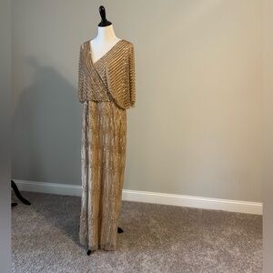 Adrianna Papell Gold Beaded Maxi Dress